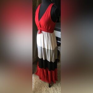 Chic Red, White, and Black Colored Floor Length Sundress